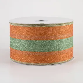 2.5" Stripe Fine Glitter on Royal Ribbon: Pumpkin Orange & Sage Green (10 Yards)