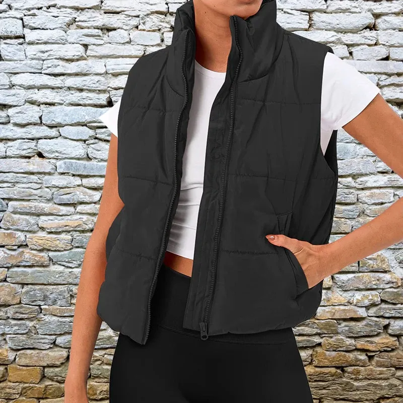 Amazon Cross Border European and American Women's Wear Autumn/Winter New Solid Color Fashion Pocket Casual Vest for Stylish Comfort