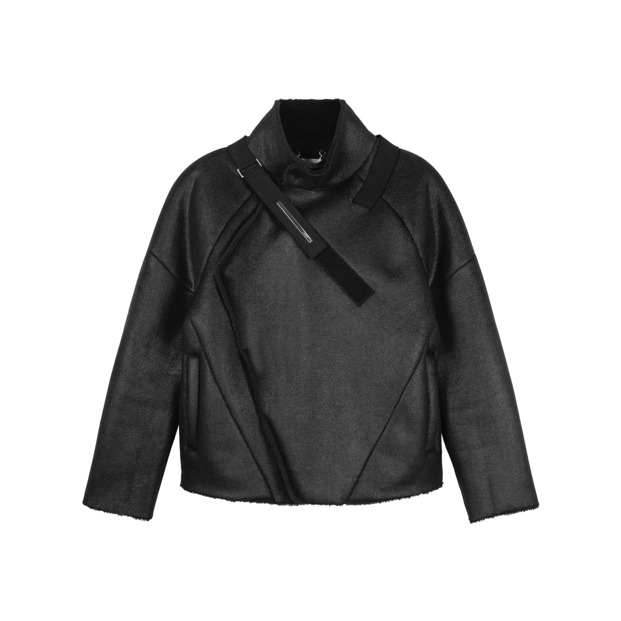 Black Leather and Fur Integrated Jacket