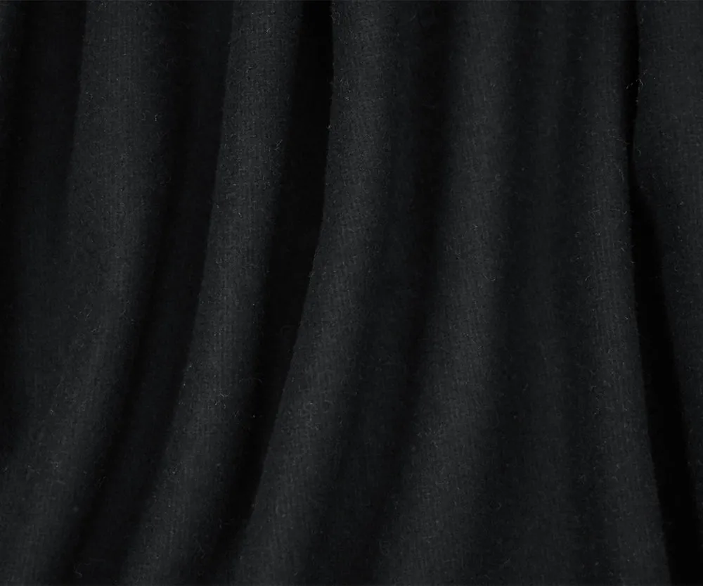 Black Melton Wool and Polyester Blend Solid Double Woven Jacketing Fabric