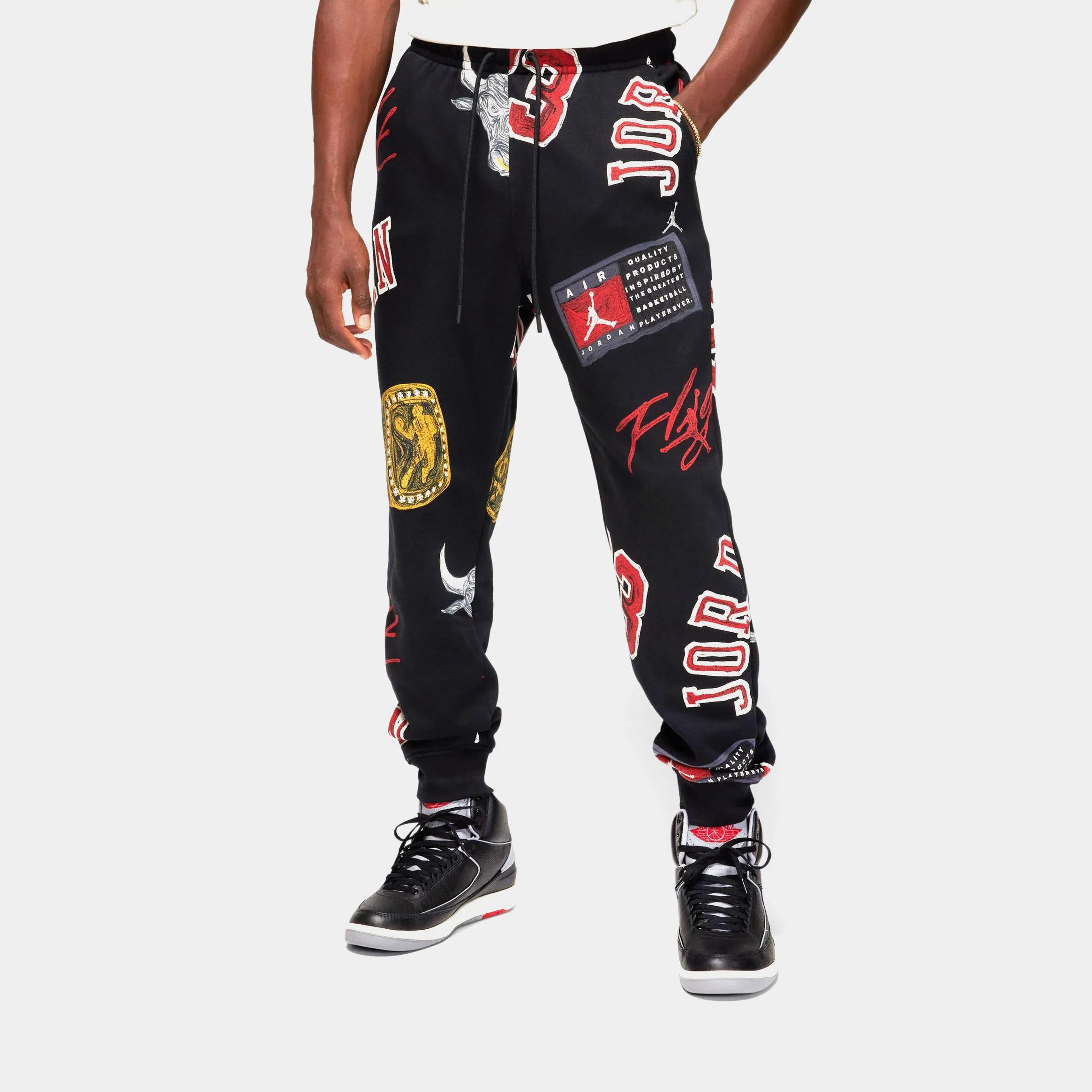 Brooklyn Fleece All Over Print Joggers Mens Pants (Black/Red)