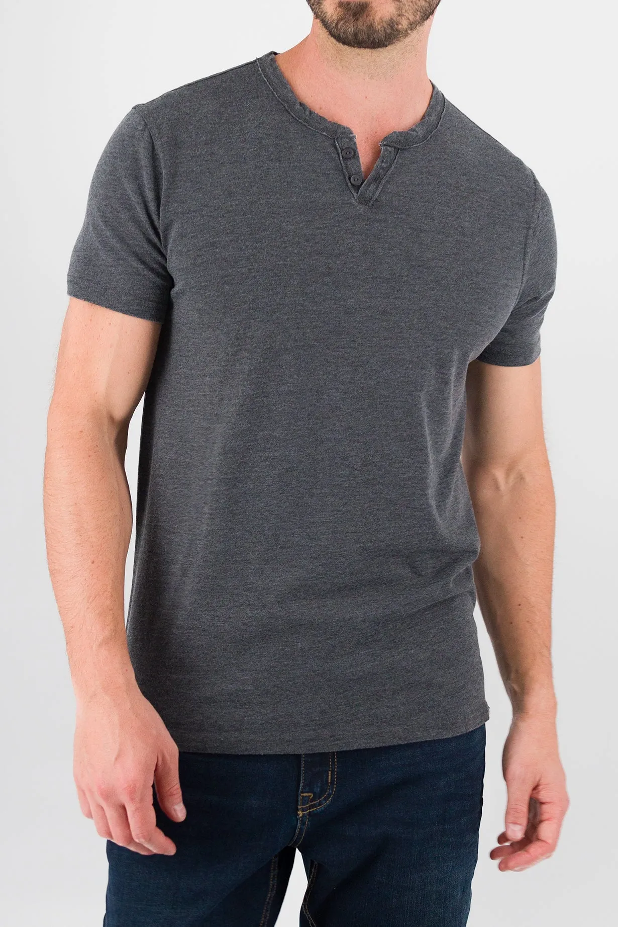 Burnout Henley - Dark Grey Heather