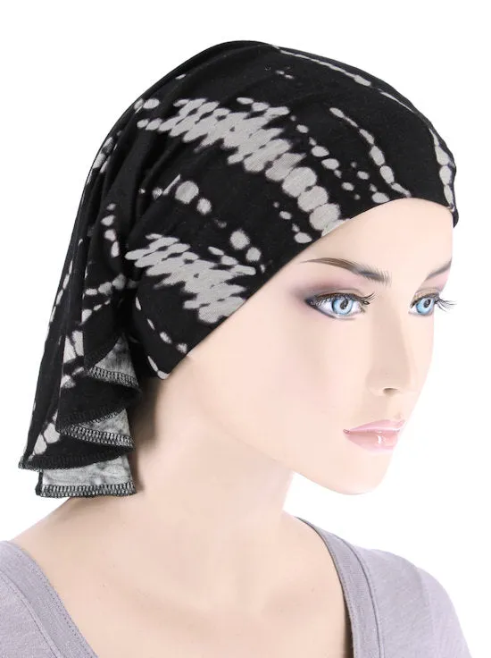 CE-BDNAWRAP-TIEDYEBLACKTAUPE#Bandana Wrap in Tie Dye Black Taupe