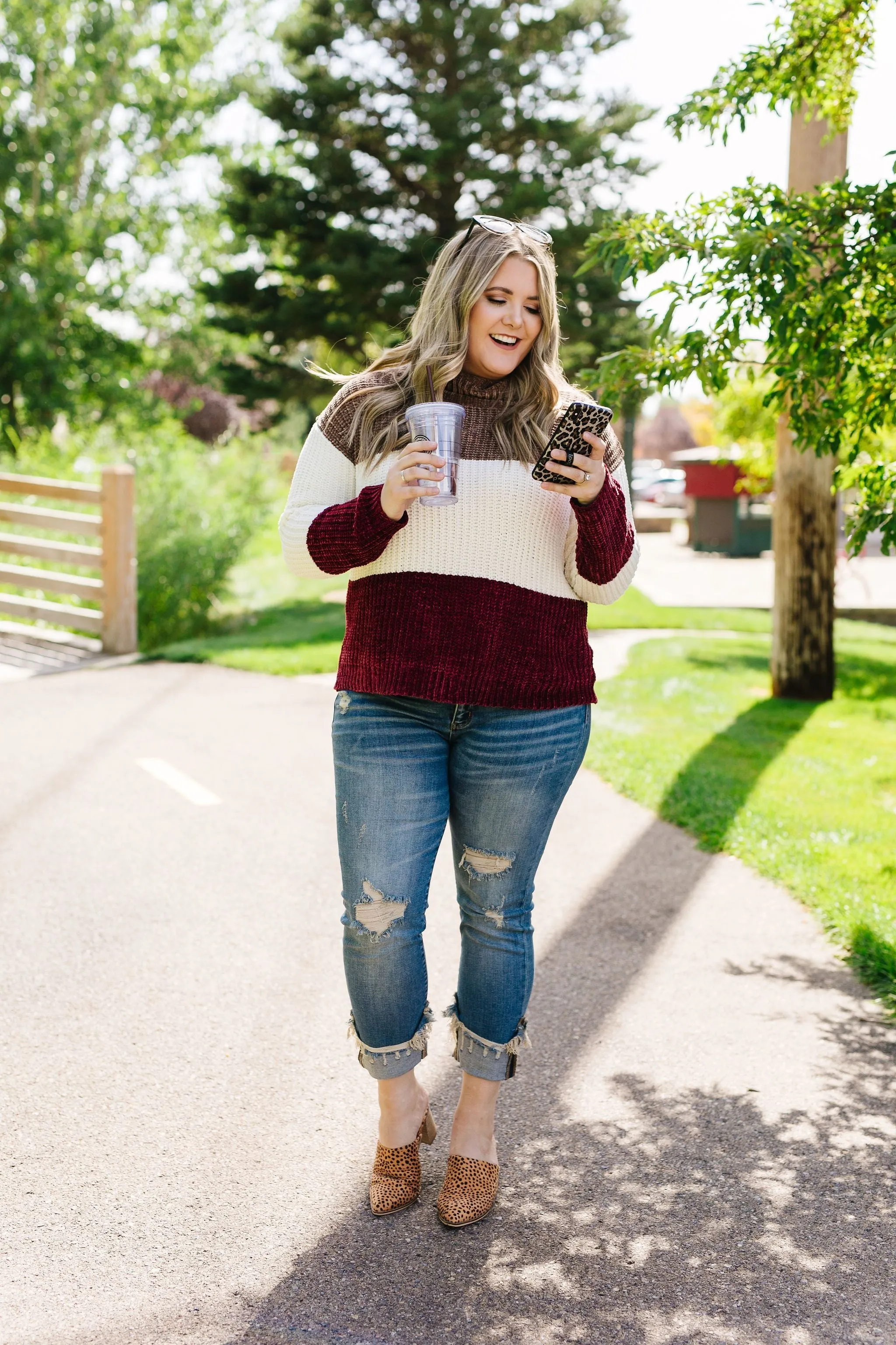 Chenille Color Block Turtleneck Sweater