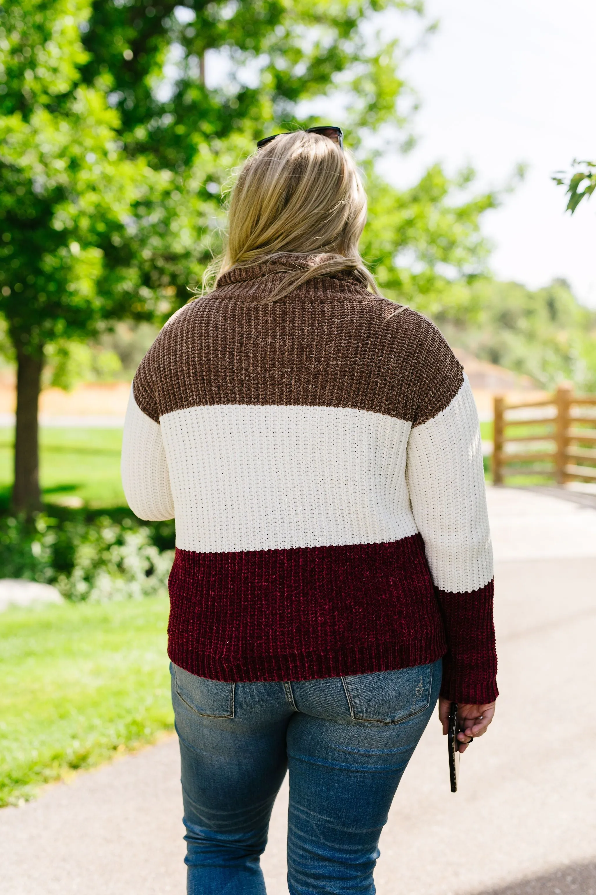 Chenille Color Block Turtleneck Sweater