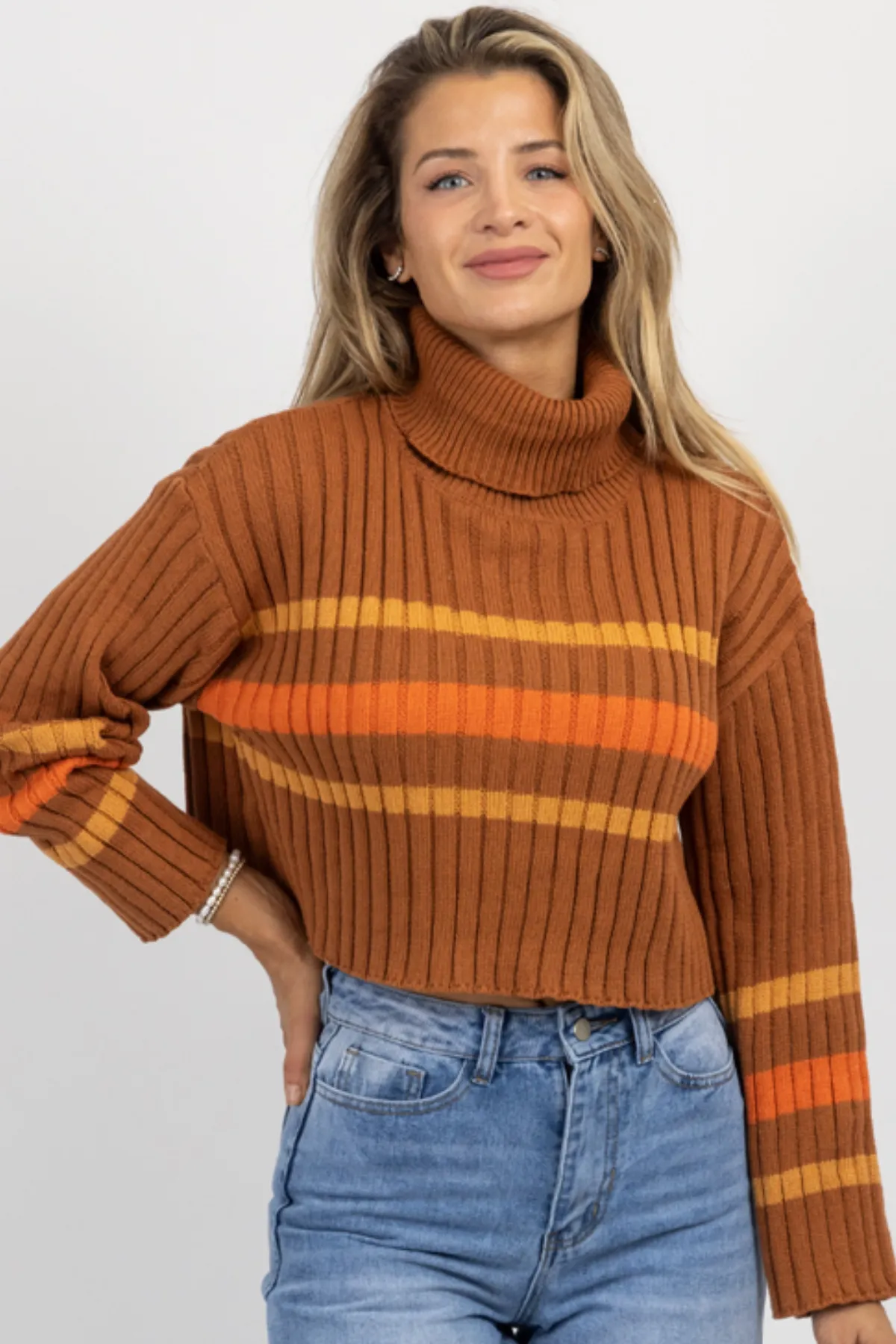 CINNAMON STRIPE TURTLENECK SWEATER