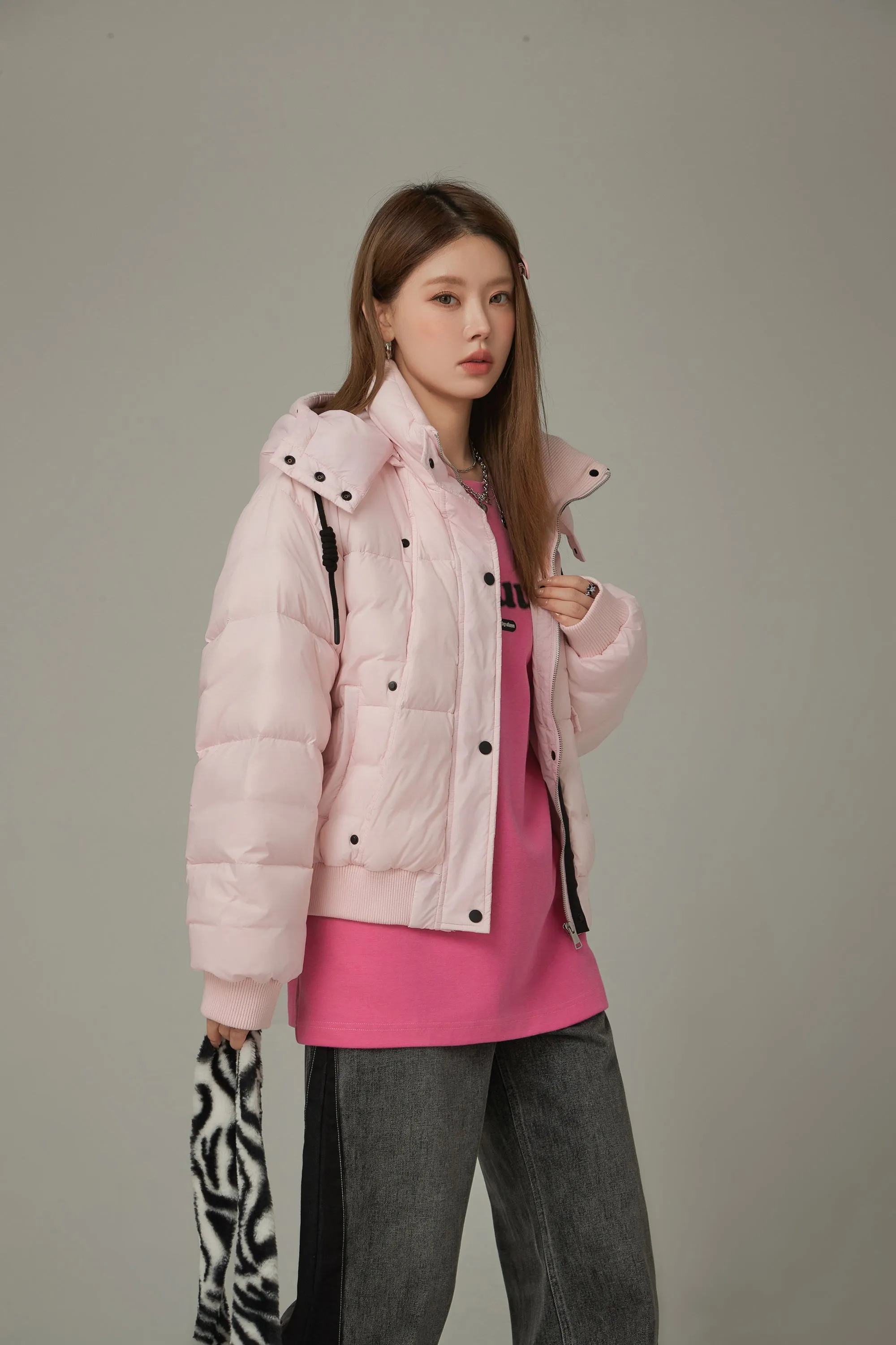 Color Loose Fit Hooded Padded Jacket