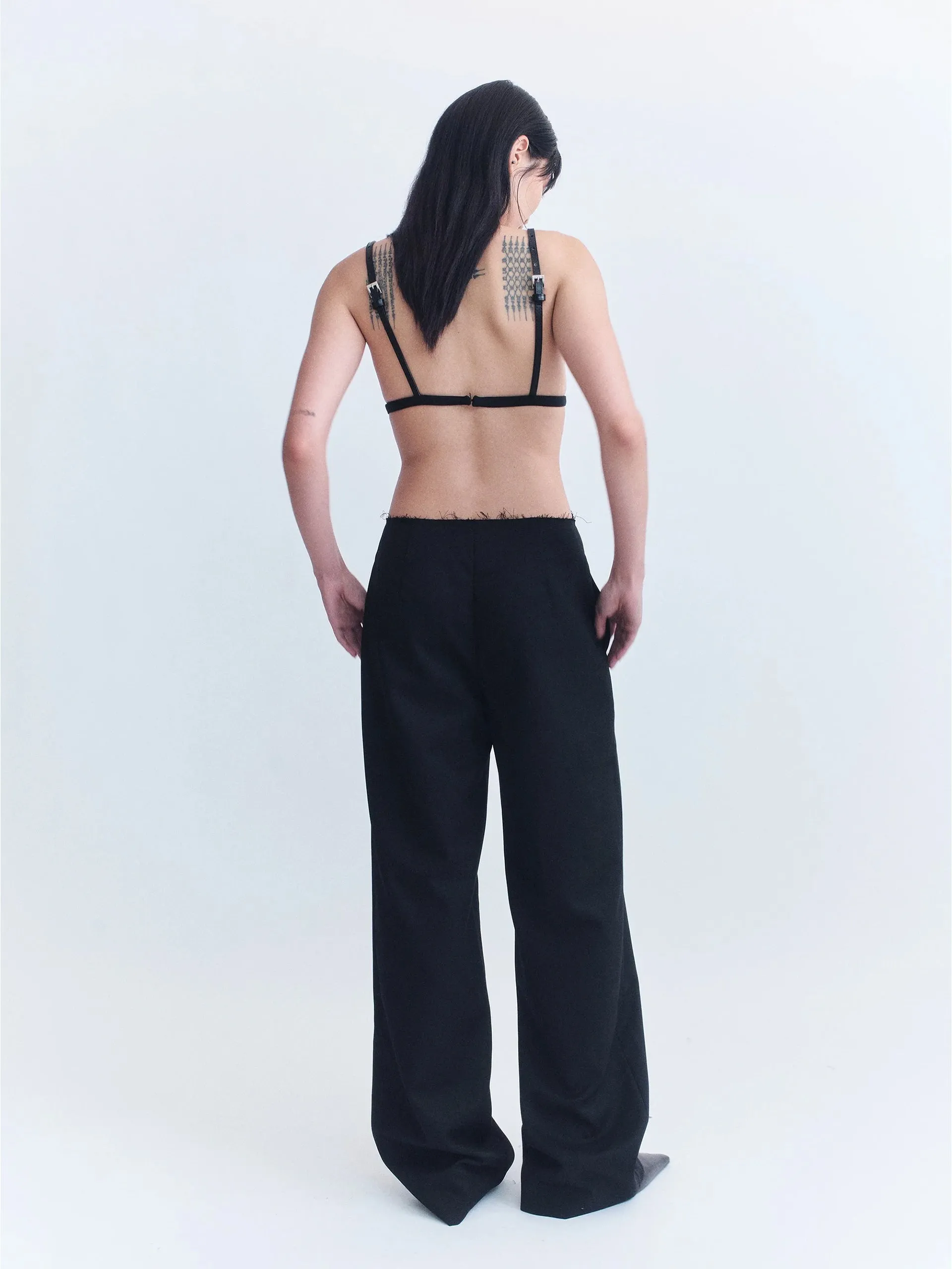 Courtney Zheng Leon Wool Raw Edge Pants Black