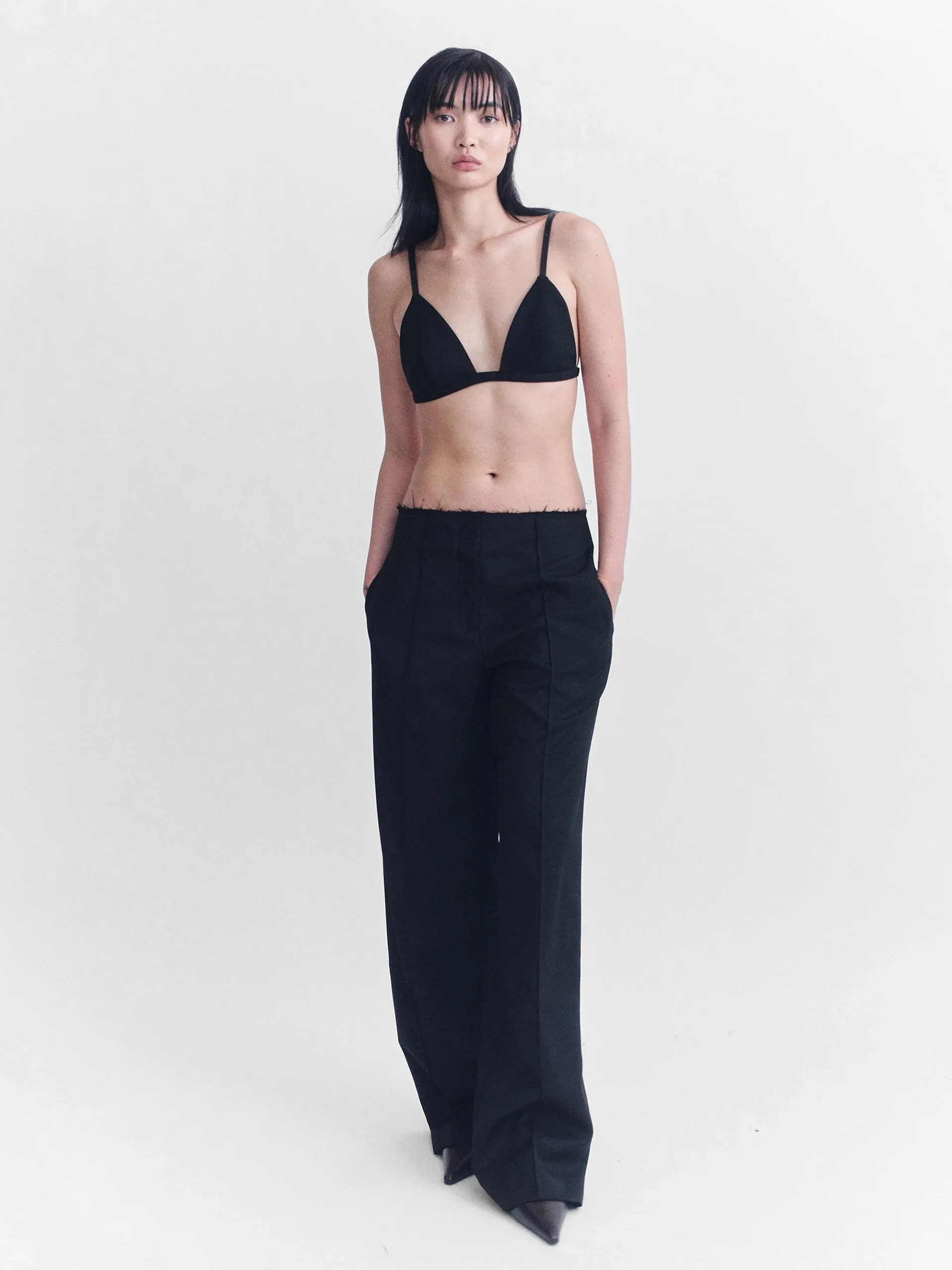 Courtney Zheng Leon Wool Raw Edge Pants Black