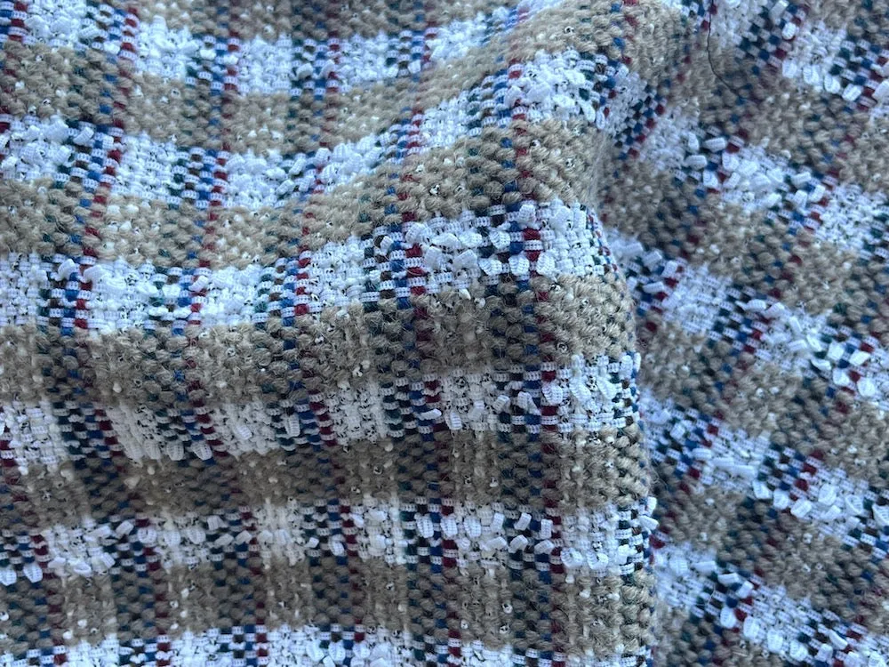 Elegant Fawn & Bright White Check Wool Blend Bouclé (Made in Italy)