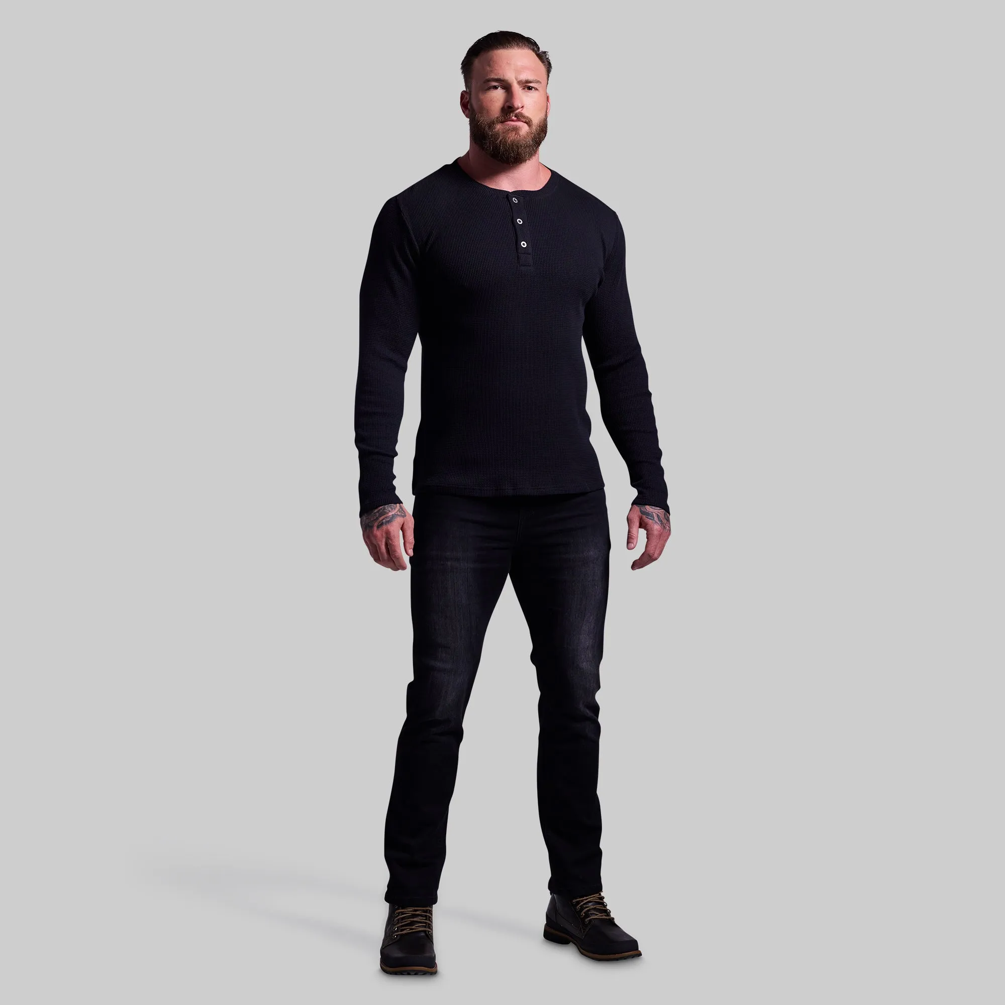 Ember Waffle Henley (Black)