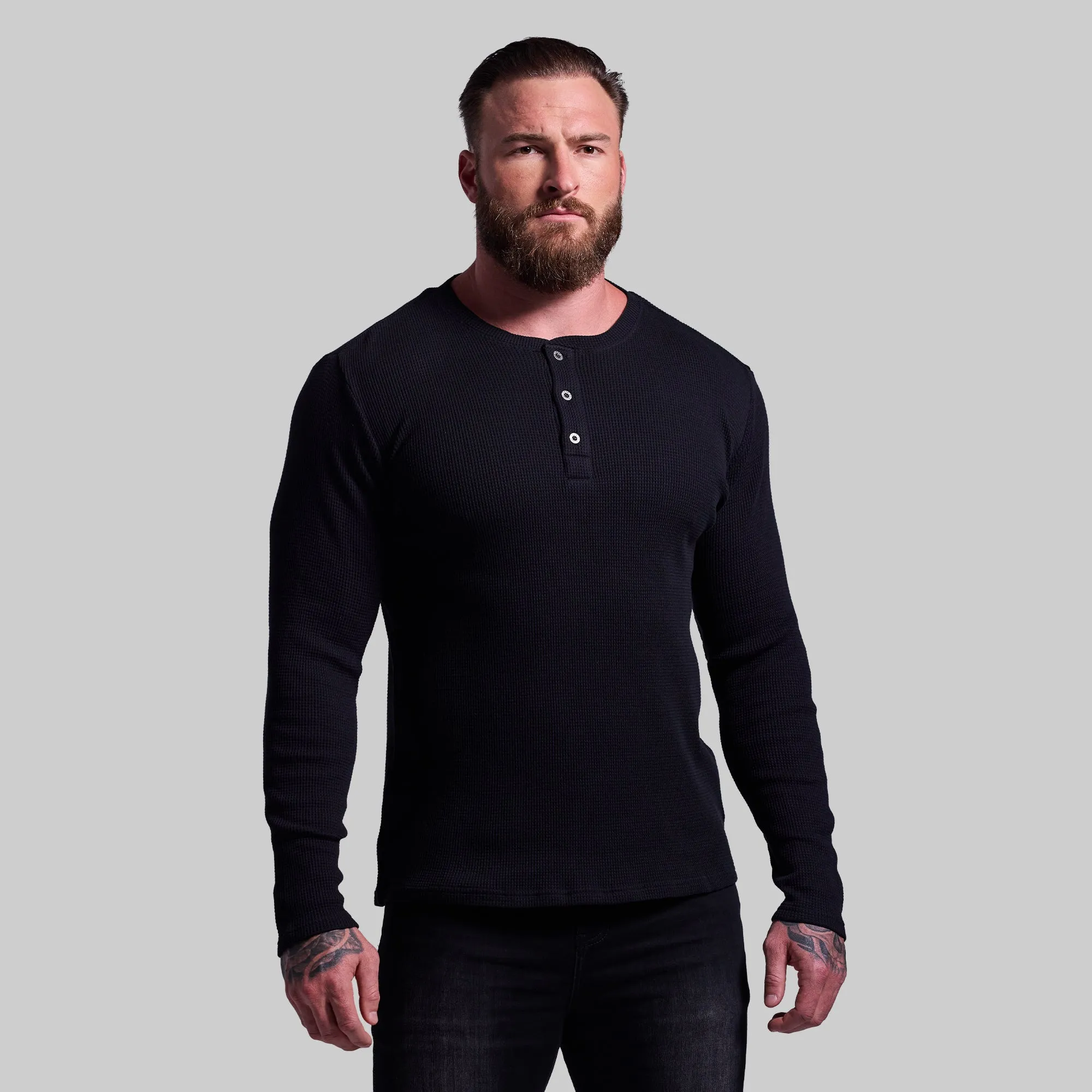 Ember Waffle Henley (Black)