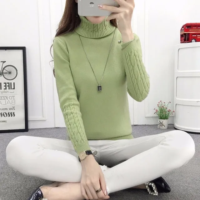 (FREE SHIPPING) Winter Casual Elastic Turtleneck Knitwear Tops