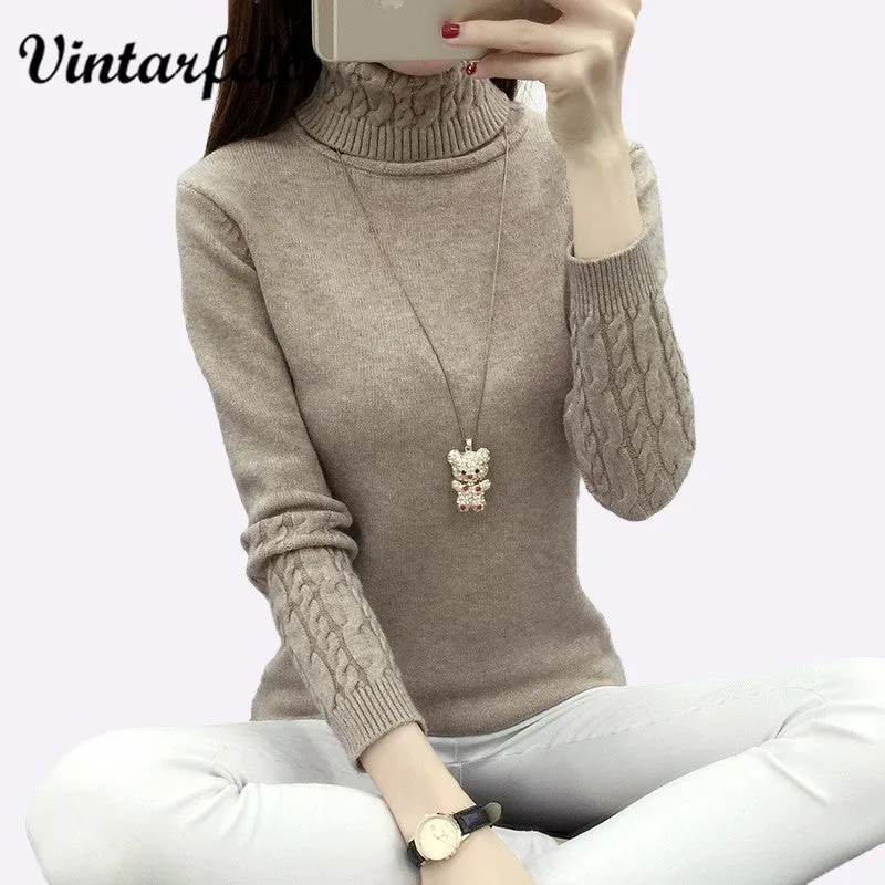 (FREE SHIPPING) Winter Casual Elastic Turtleneck Knitwear Tops