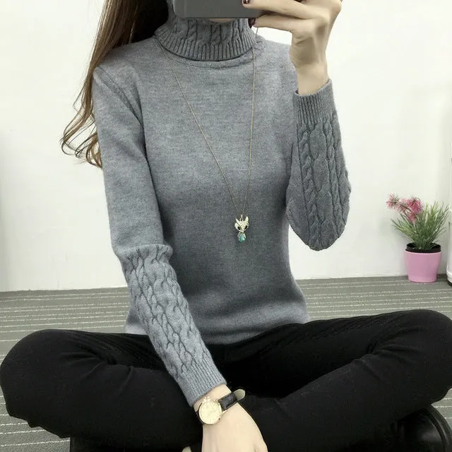 (FREE SHIPPING) Winter Casual Elastic Turtleneck Knitwear Tops