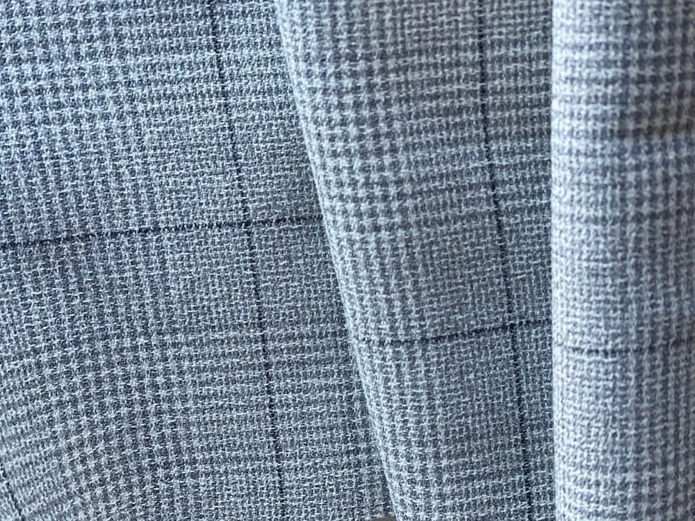 Heathered Fog & Pale Ivory Glen Plaid Wool Blend Crepe