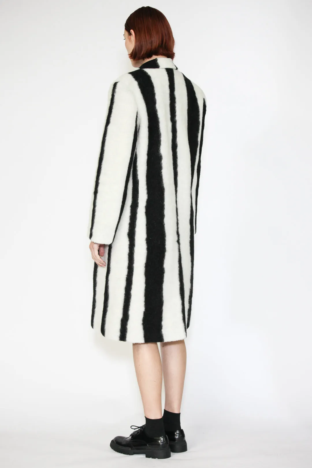 Heavy Wool Black and White Stripe Coat