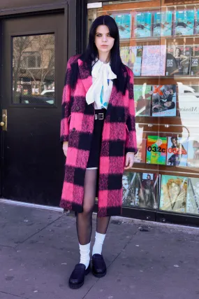 Heavy Wool Pink Black Plaid Coat