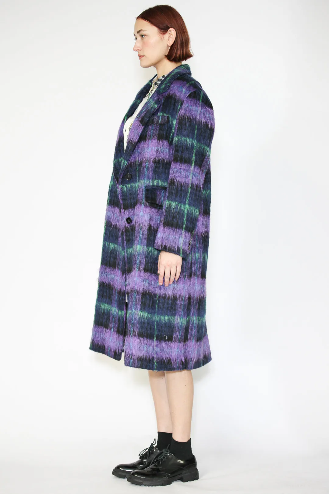 Heavy Wool Purple Plaid Coat