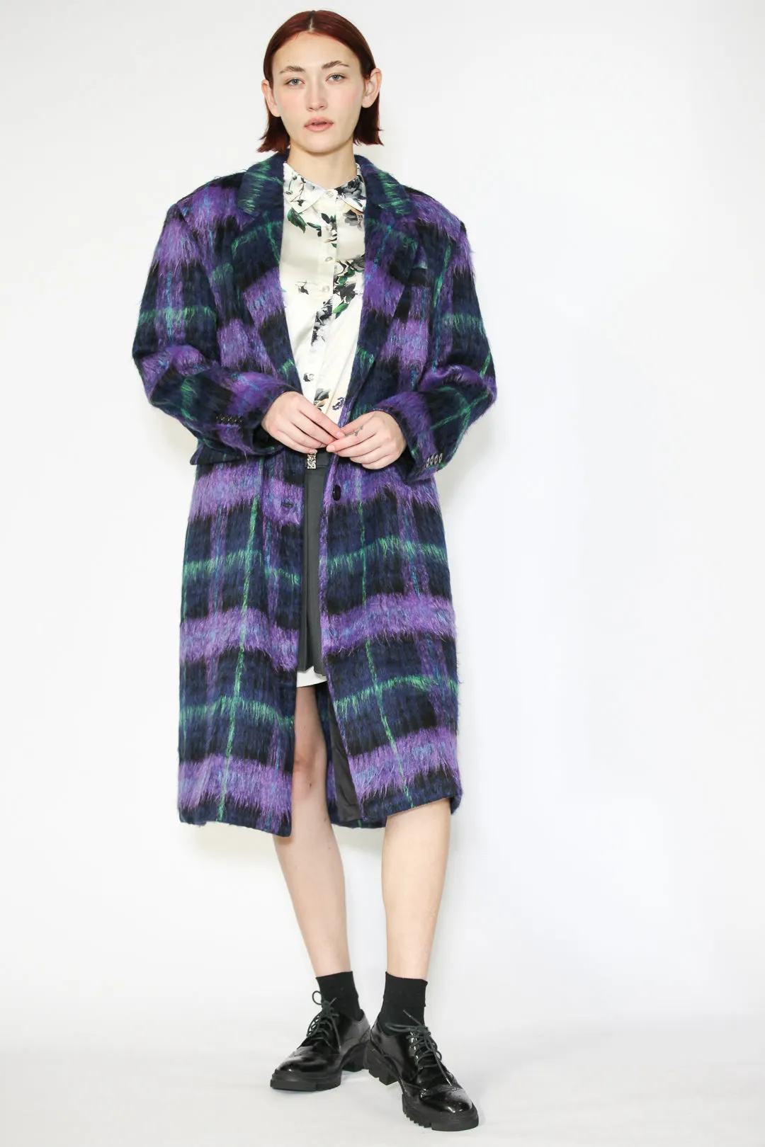 Heavy Wool Purple Plaid Coat