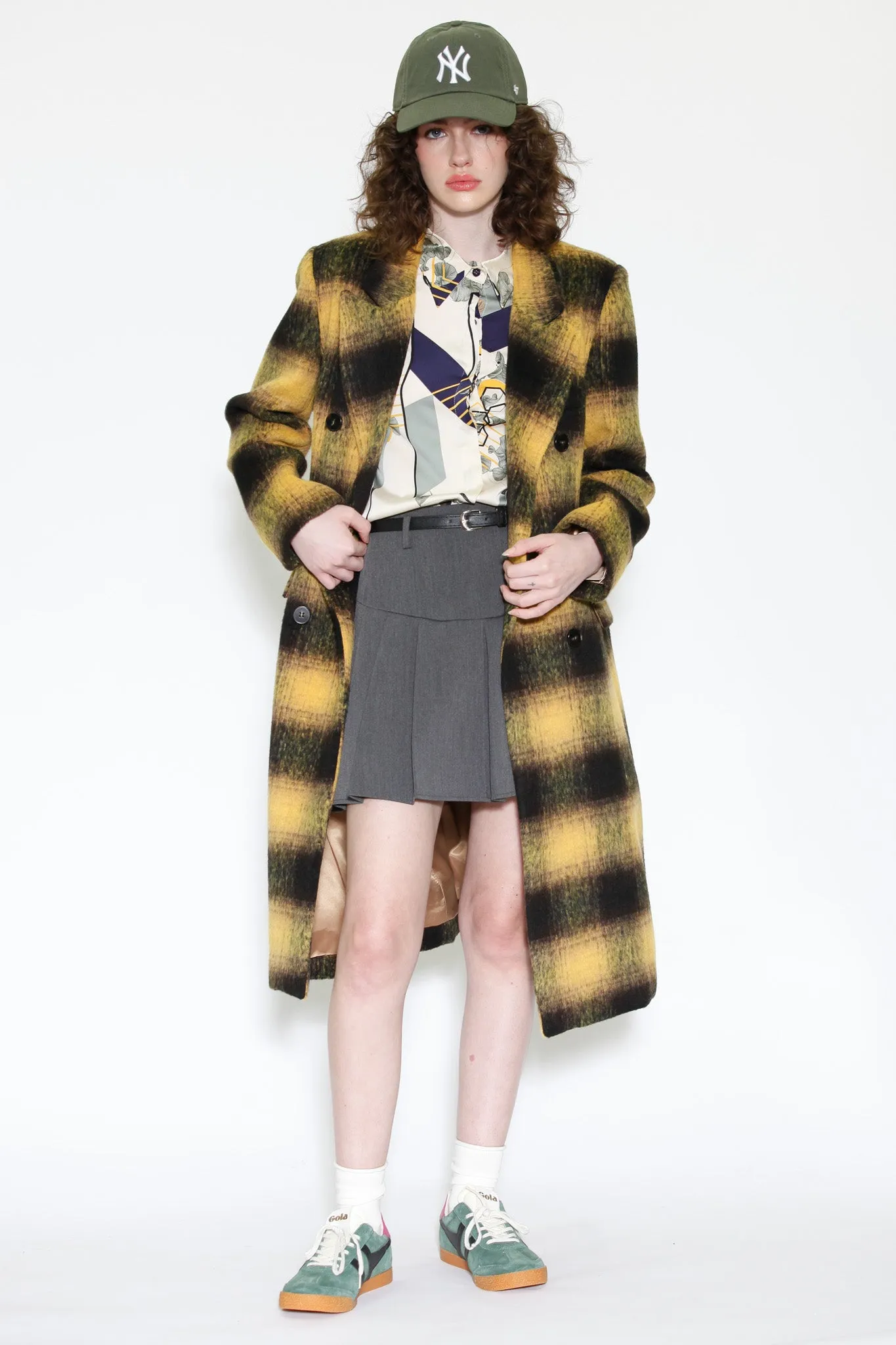 Heavy Wool Yellow Plaid Coat