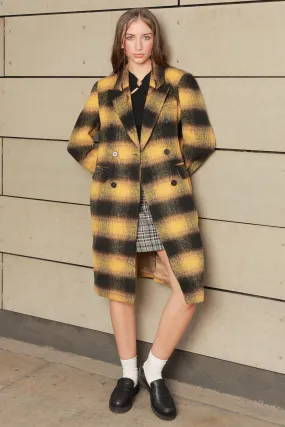 Heavy Wool Yellow Plaid Coat