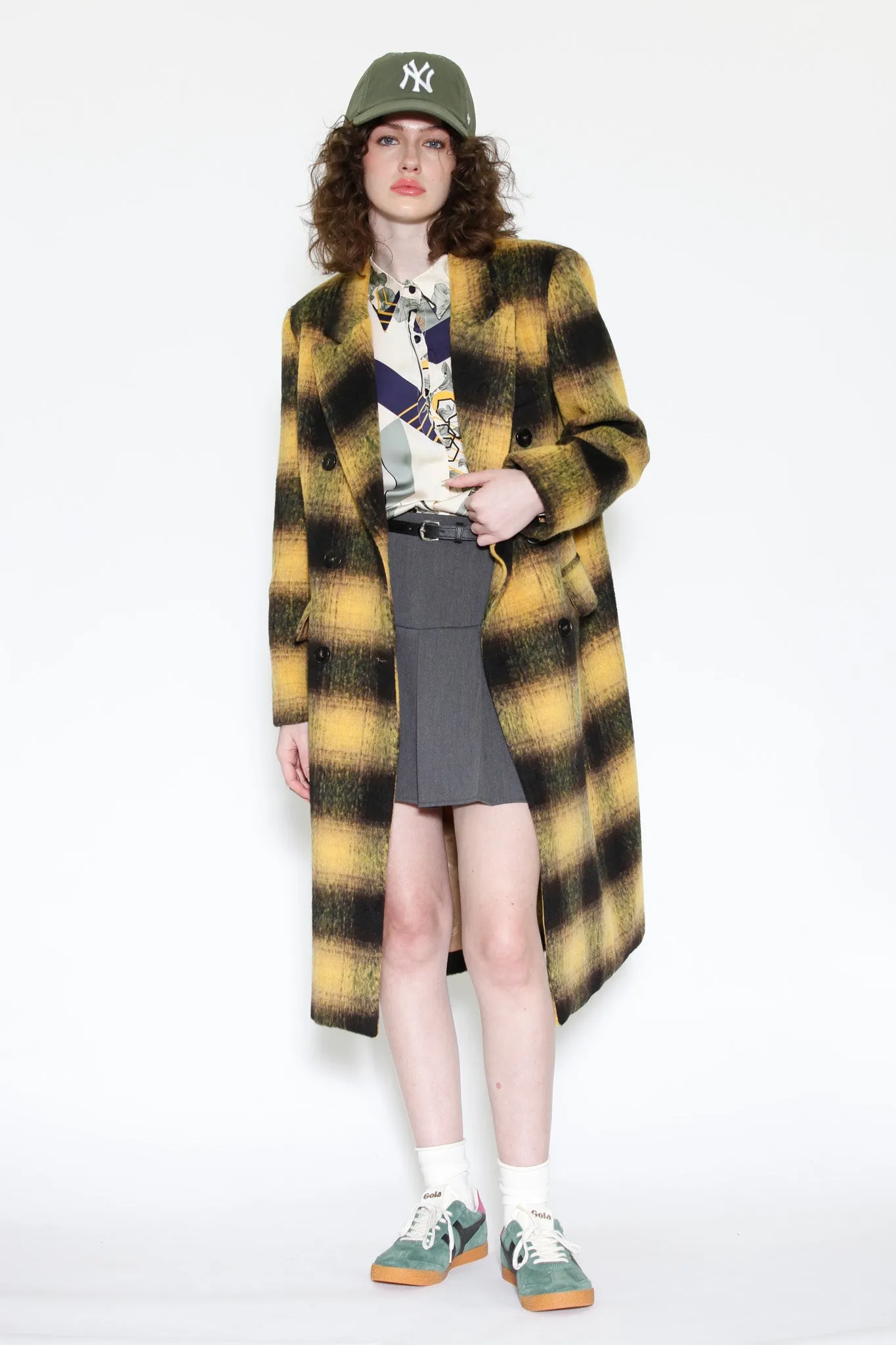 Heavy Wool Yellow Plaid Coat