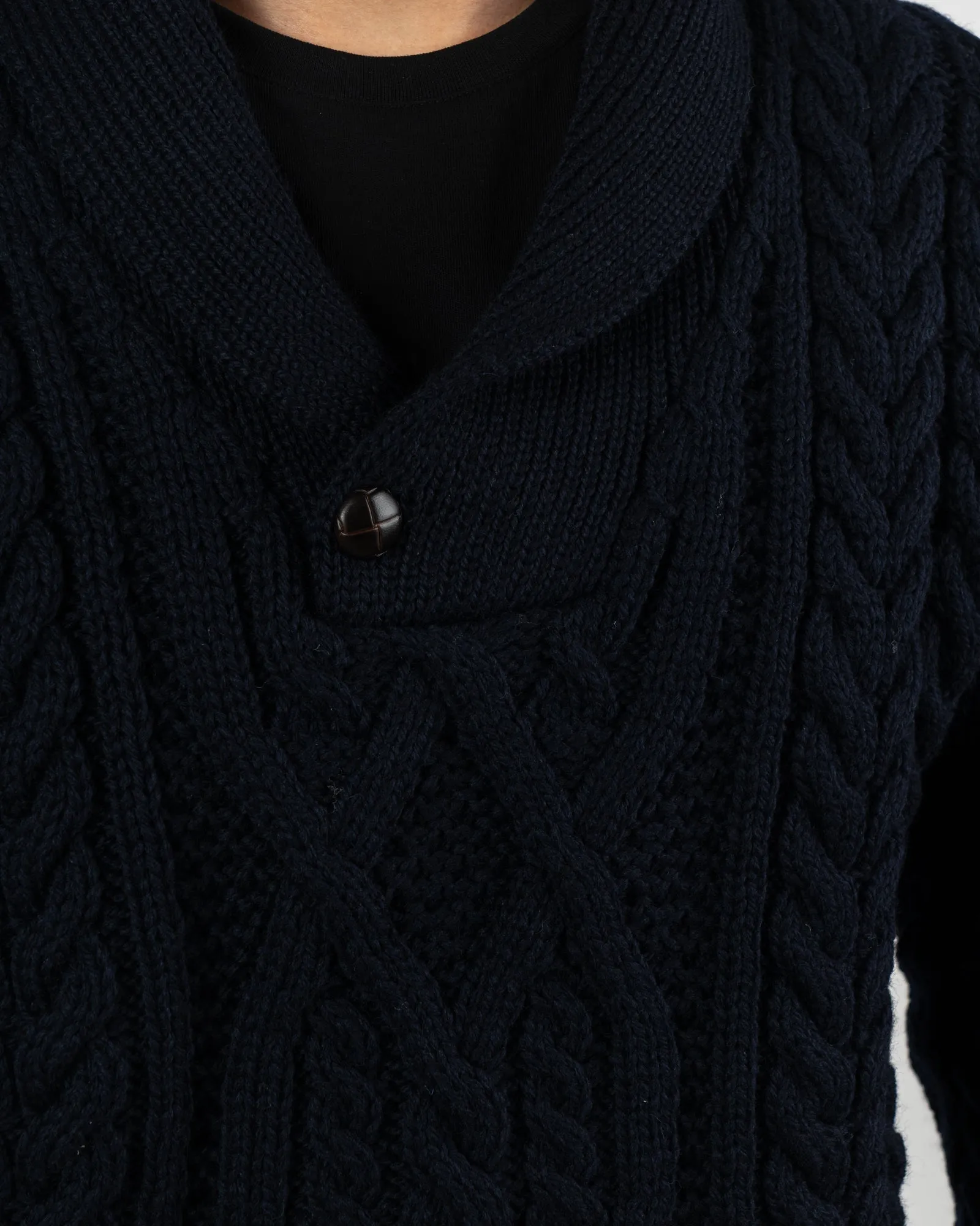 Irish Aran Navy Shawl Collar Sweater