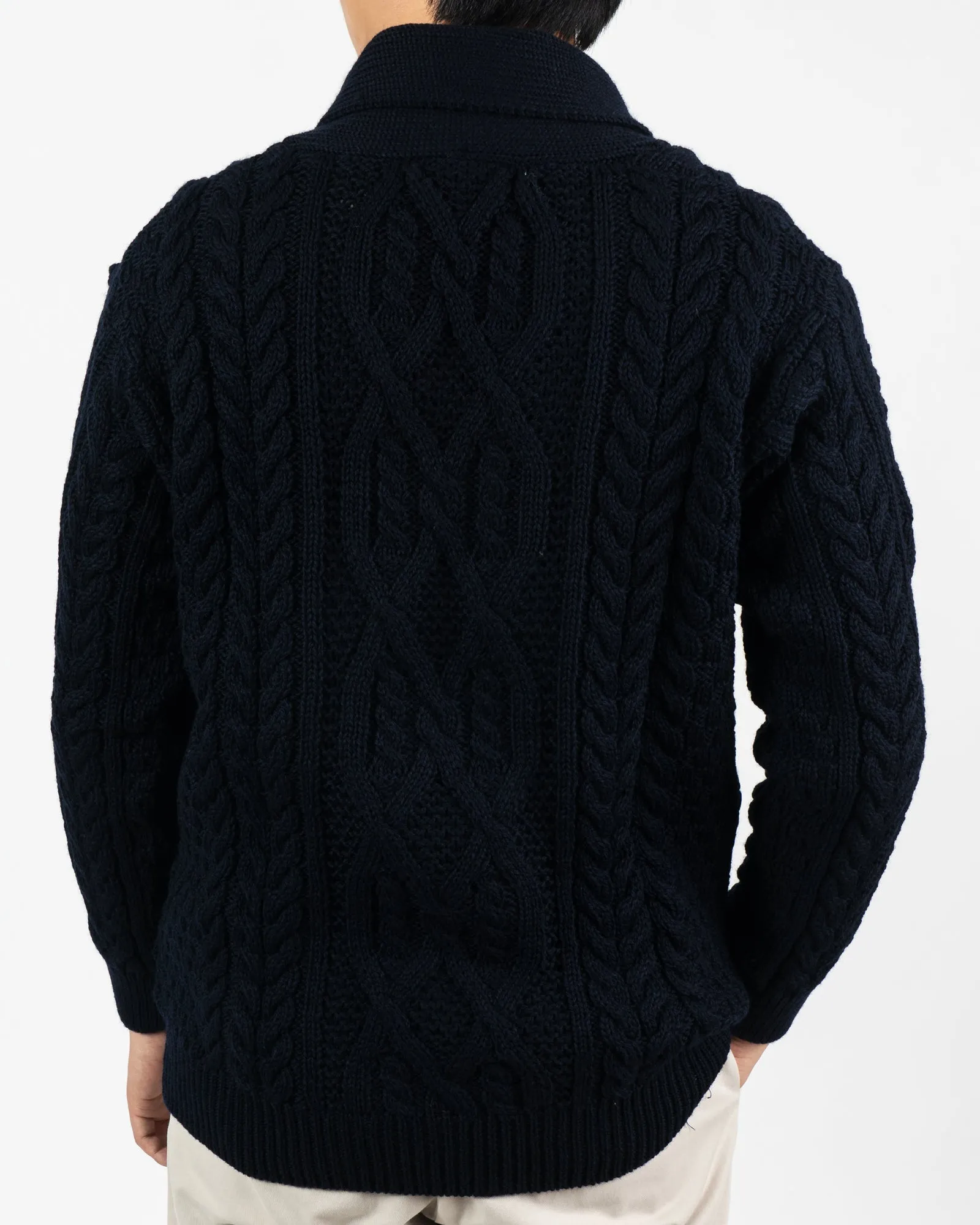 Irish Aran Navy Shawl Collar Sweater