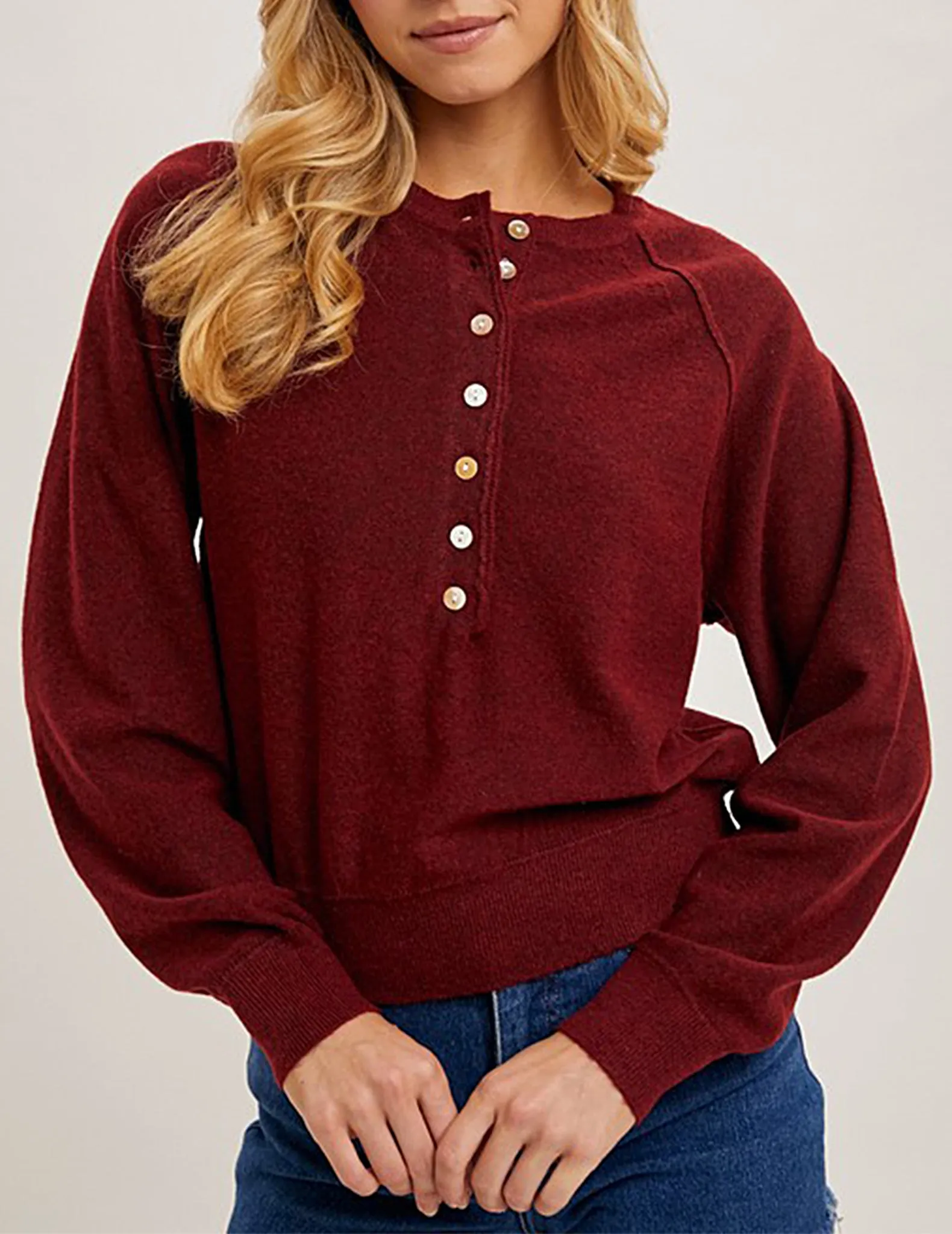 Karli Cranberry Raglan Sleeve Sweater