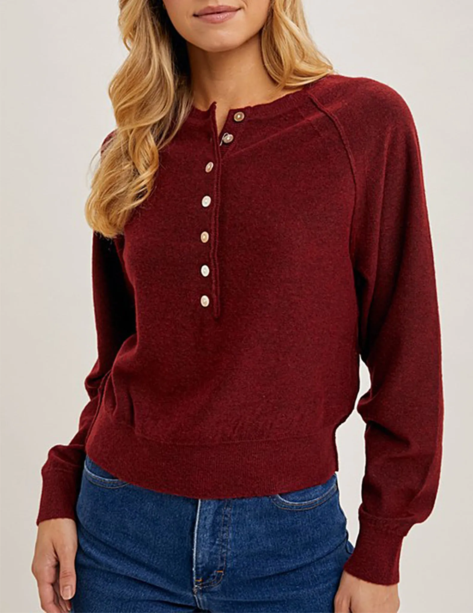 Karli Cranberry Raglan Sleeve Sweater