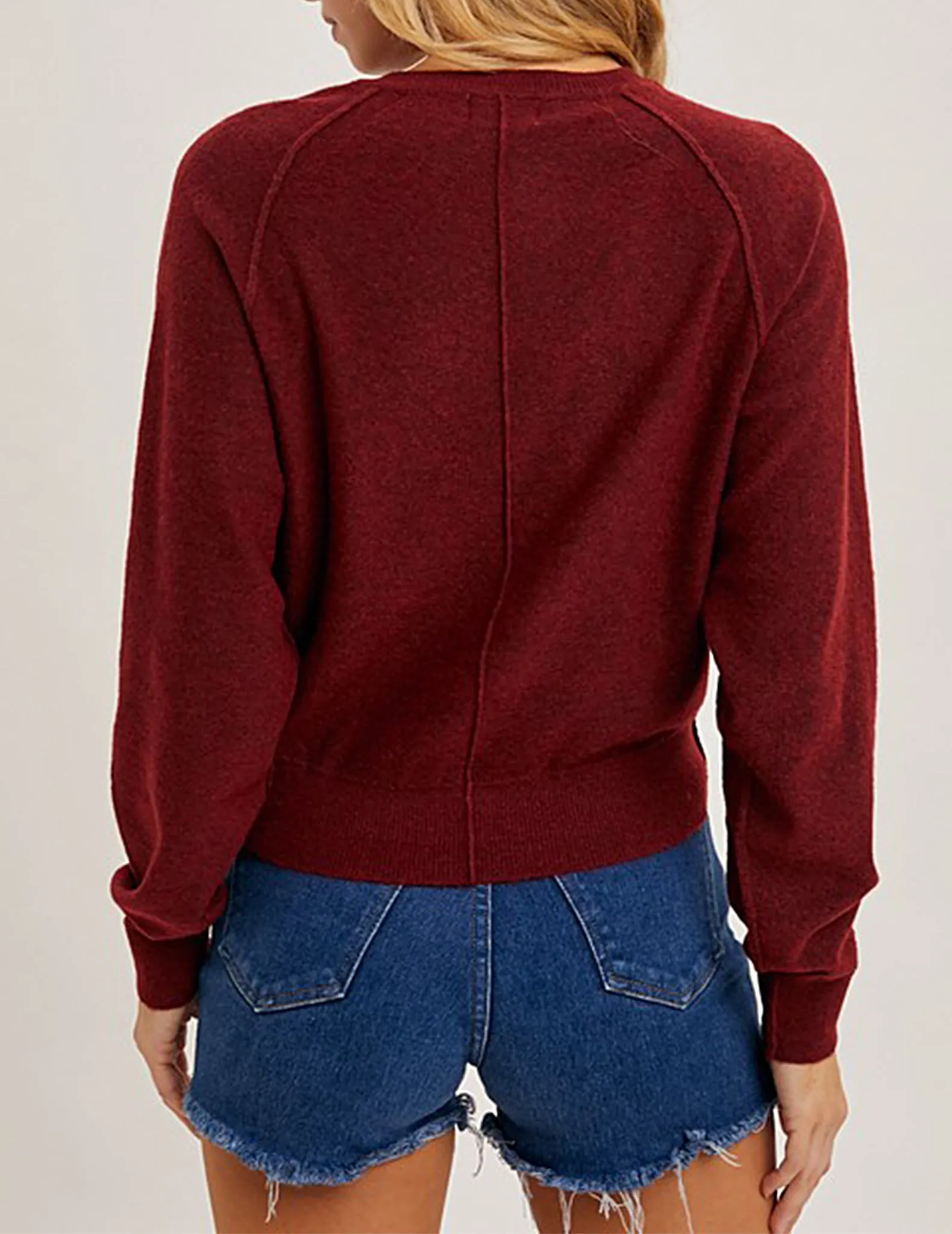 Karli Cranberry Raglan Sleeve Sweater