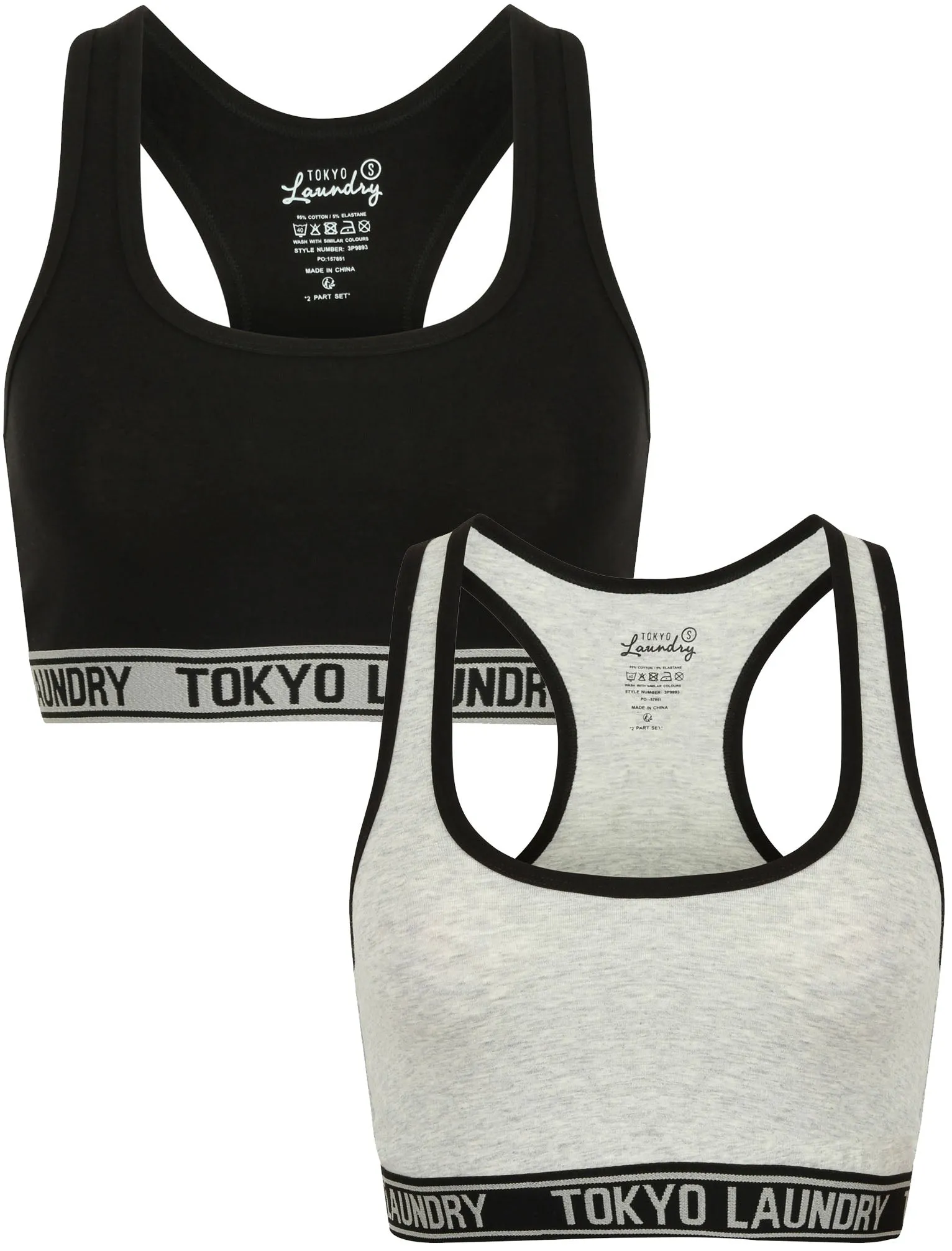 Kaya (2 Pack) Racer Back Sports Bra in Black / Light Grey - Tokyo Laundry