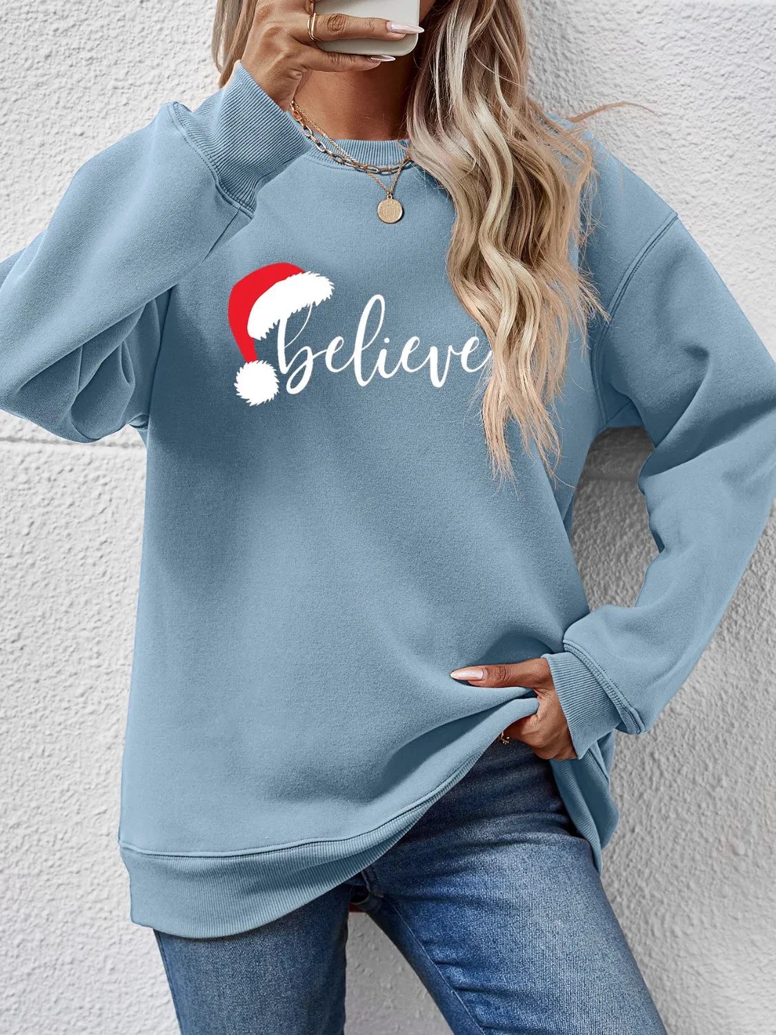 kesley BELIEVE Graphic Long Sleeve Sweatshirt