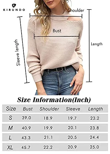 KIRUNDO 2021 Women’s Sweaters Halter Neck Off Shoulder Long Sleeves Knit Sweater Loose Solid Pullovers Tops (Rust Red, X-Large)