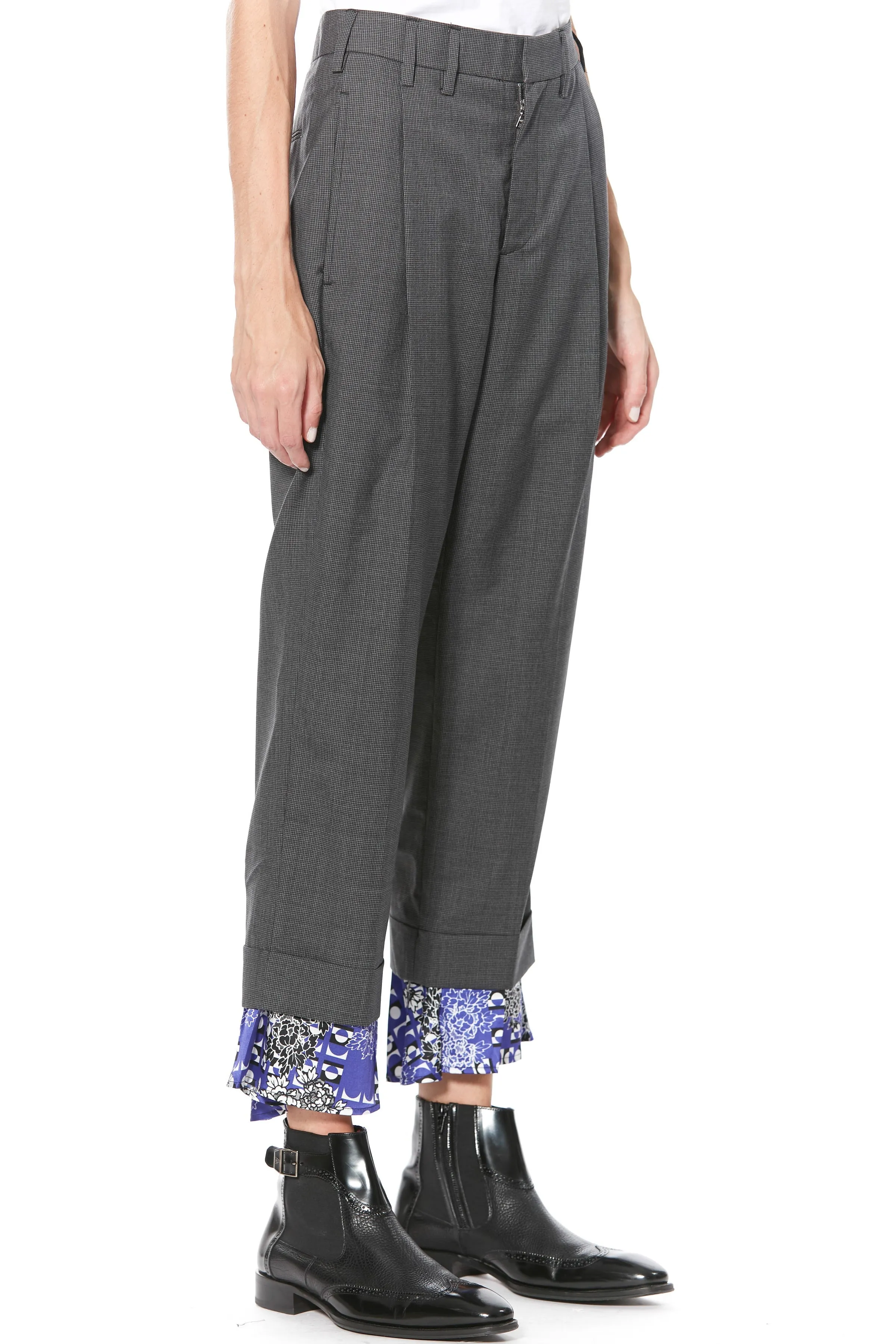 Light Wool and Silk Printed Hem Pants