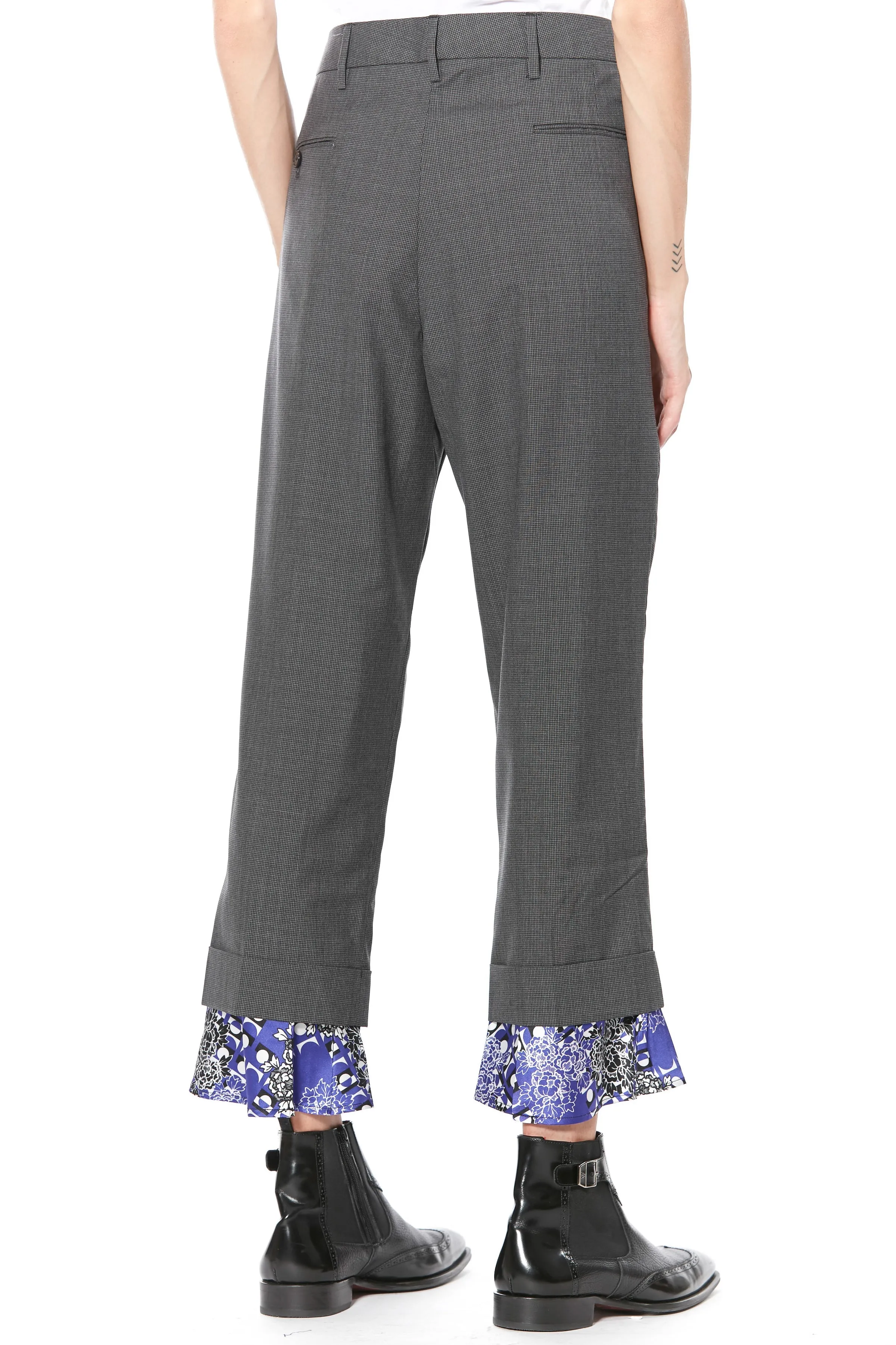 Light Wool and Silk Printed Hem Pants