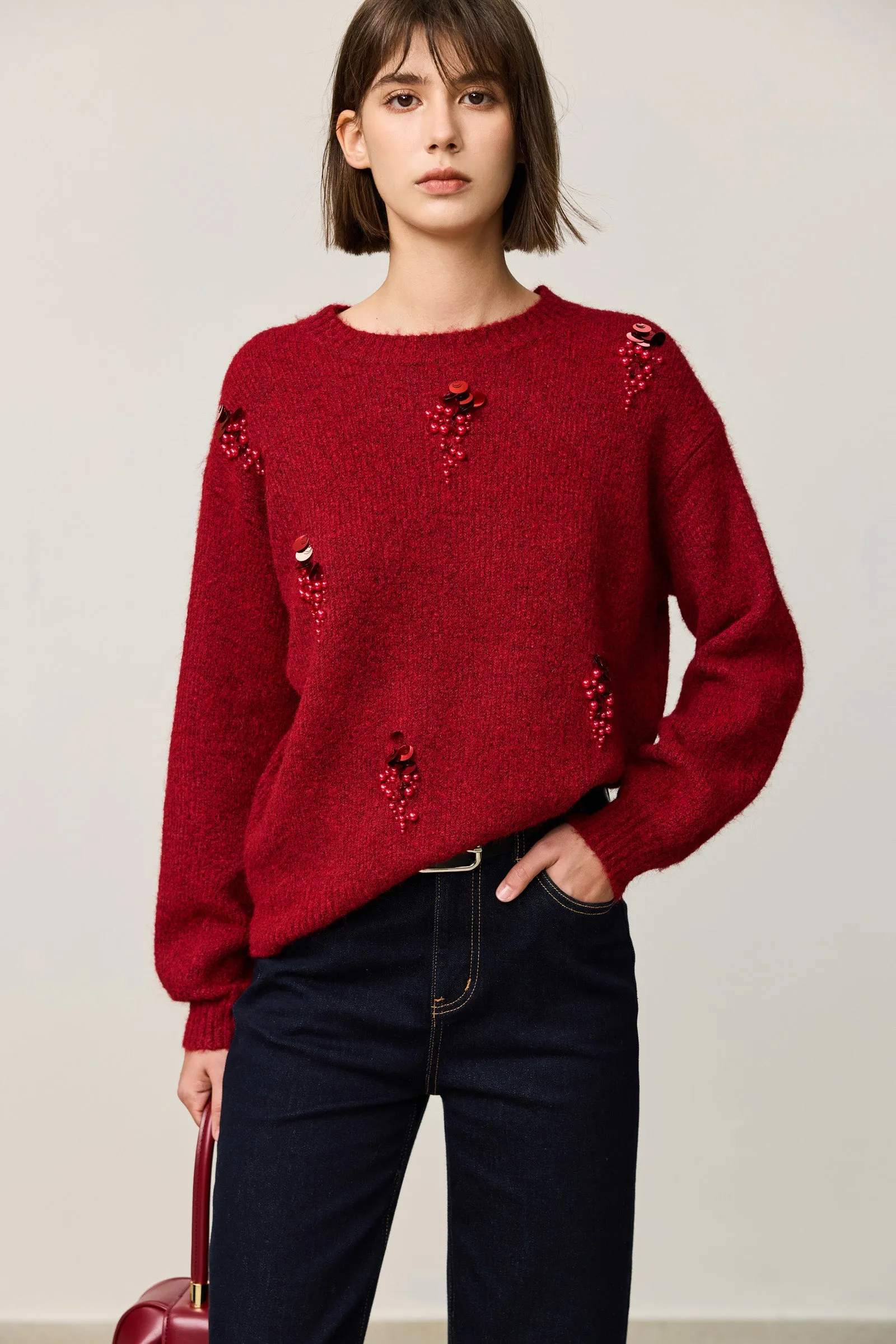 LILY Festive Christmas Red Crewneck Sweater