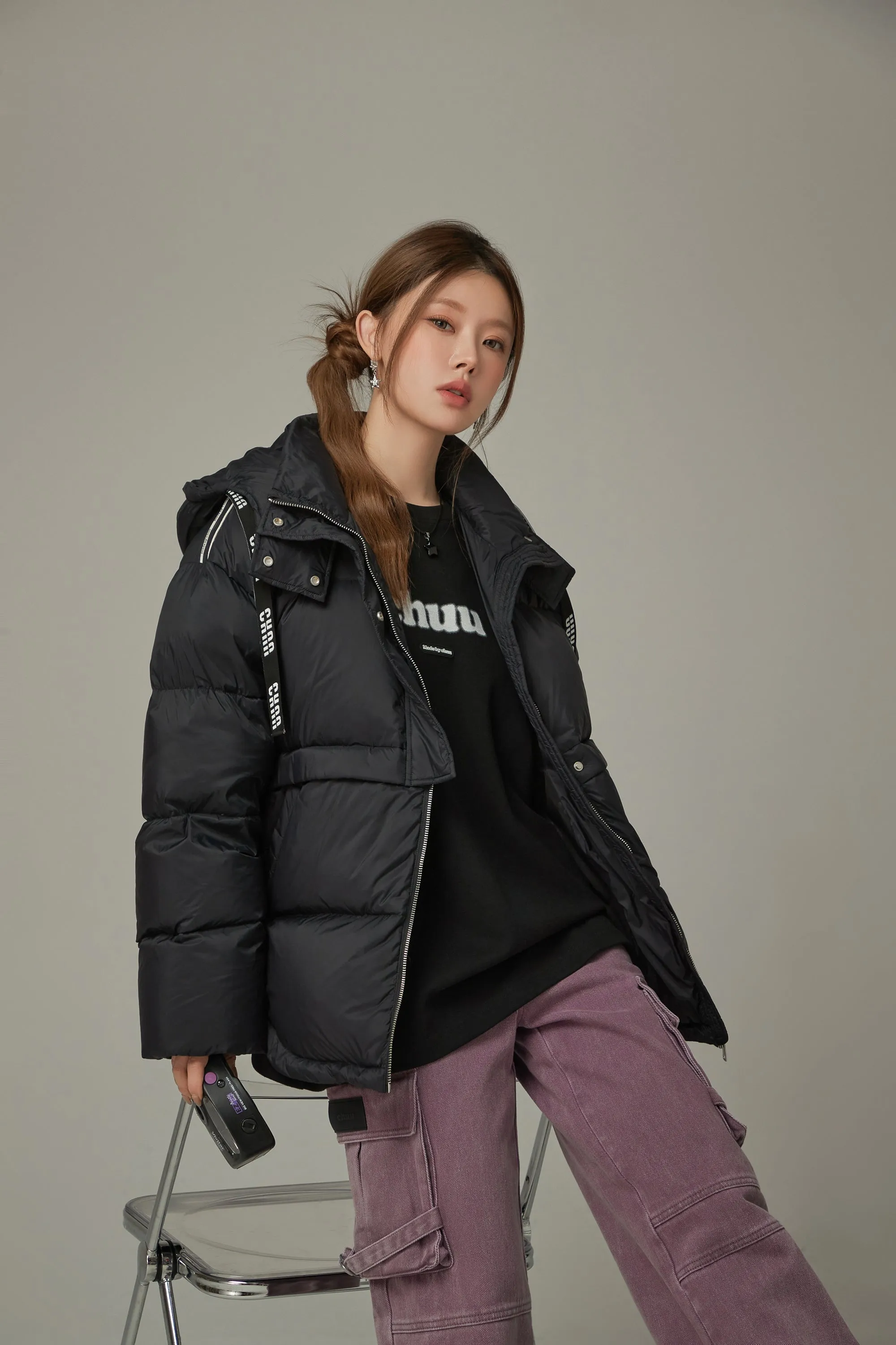 Logo String Hooded Oversized Padded Jacket