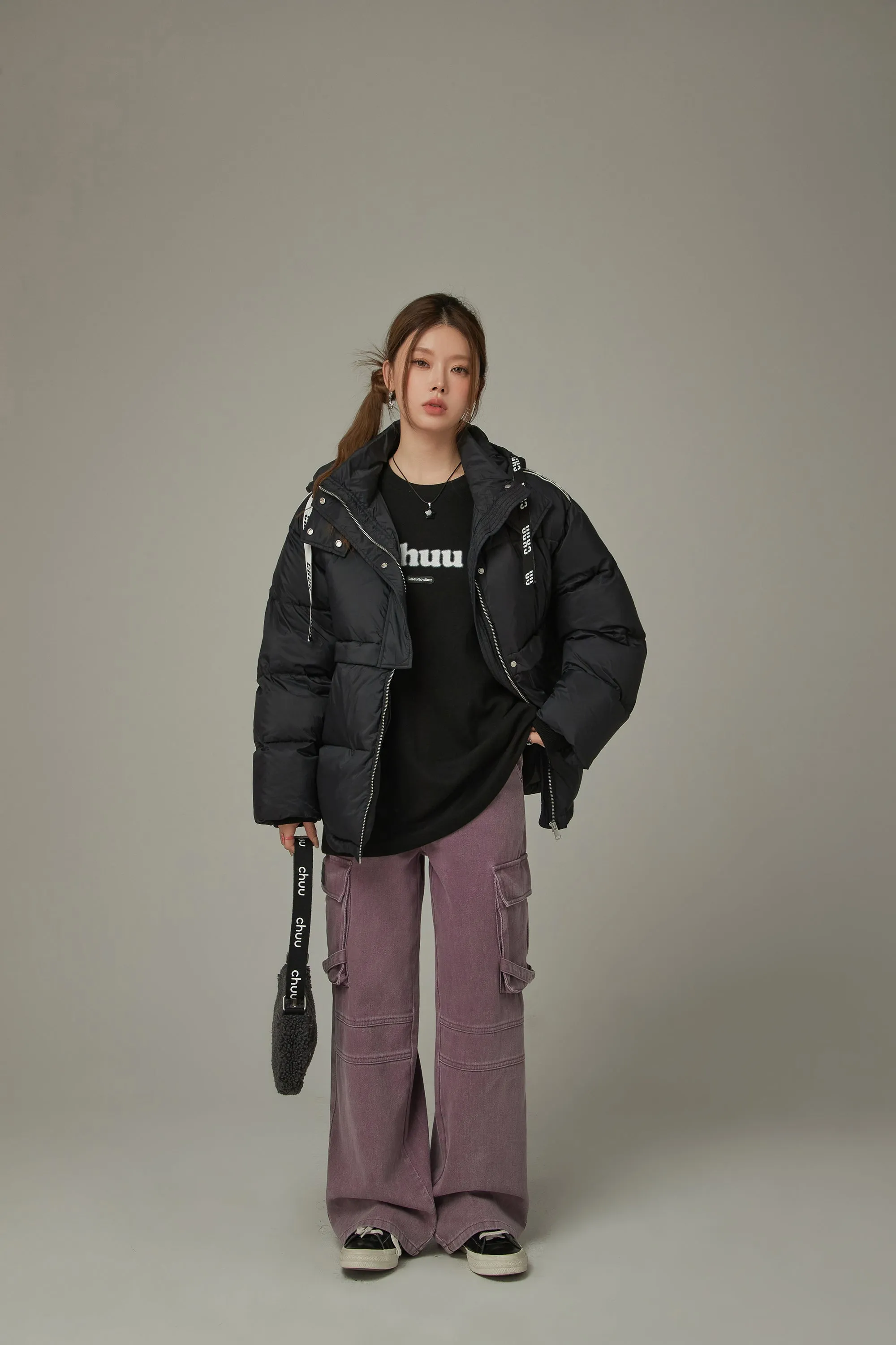 Logo String Hooded Oversized Padded Jacket