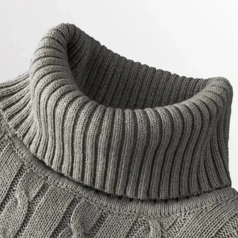 Men's High Neck Turtleneck Sweater - Solid Color Knitted Pullover, Warm Woolen Casual Winter Top for Outdoor Wear