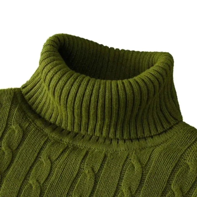 Men's High Neck Turtleneck Sweater - Solid Color Knitted Pullover, Warm Woolen Casual Winter Top for Outdoor Wear