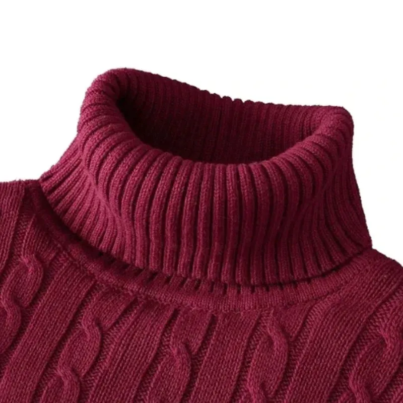 Men's High Neck Turtleneck Sweater - Solid Color Knitted Pullover, Warm Woolen Casual Winter Top for Outdoor Wear