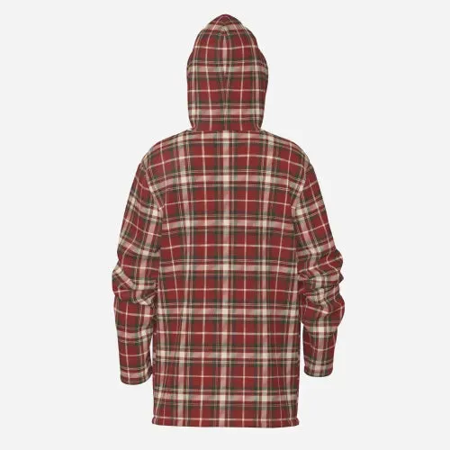 Men's Plaid Winter Coat | Insulated Fleece Hoodie Jacket | Maroon Tartan Plaid Warm Winter Jacket