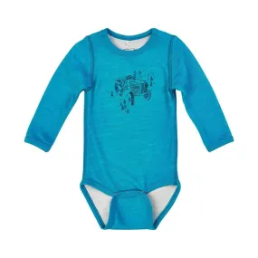 Merino Wool/Bamboo BodySuit: Blue Tractor