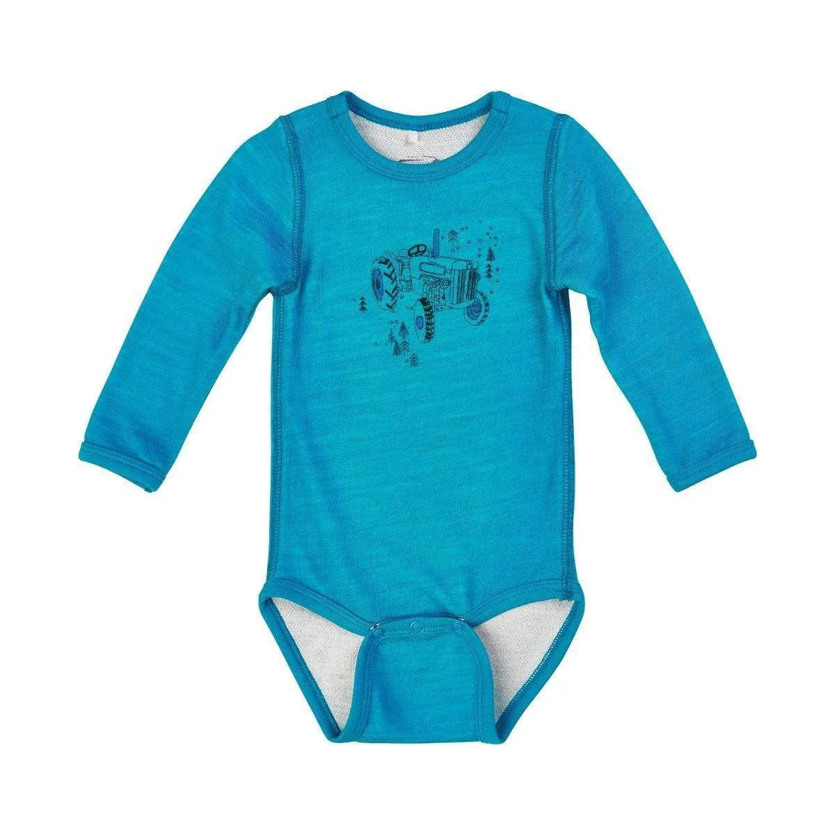 Merino Wool/Bamboo BodySuit: Blue Tractor