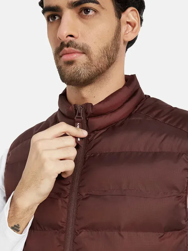 Mettle Men Maroon Geometric Padded Jacket