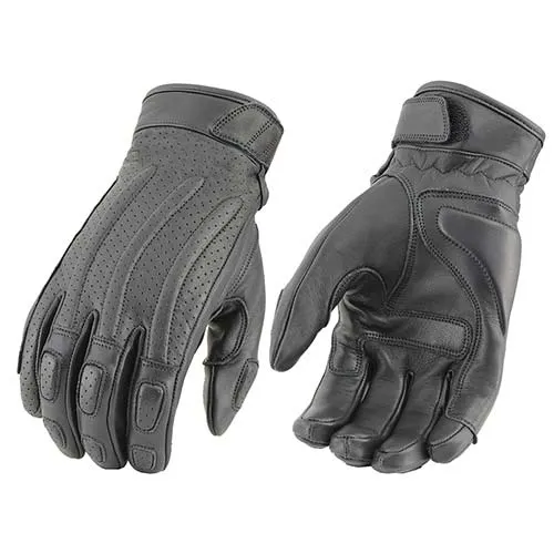 Milwaukee Leather MG7526 Men's Black Leather i-Touch Screen Compatible Gel Palm Racer Motorcycle Gloves w/ Finger Protection