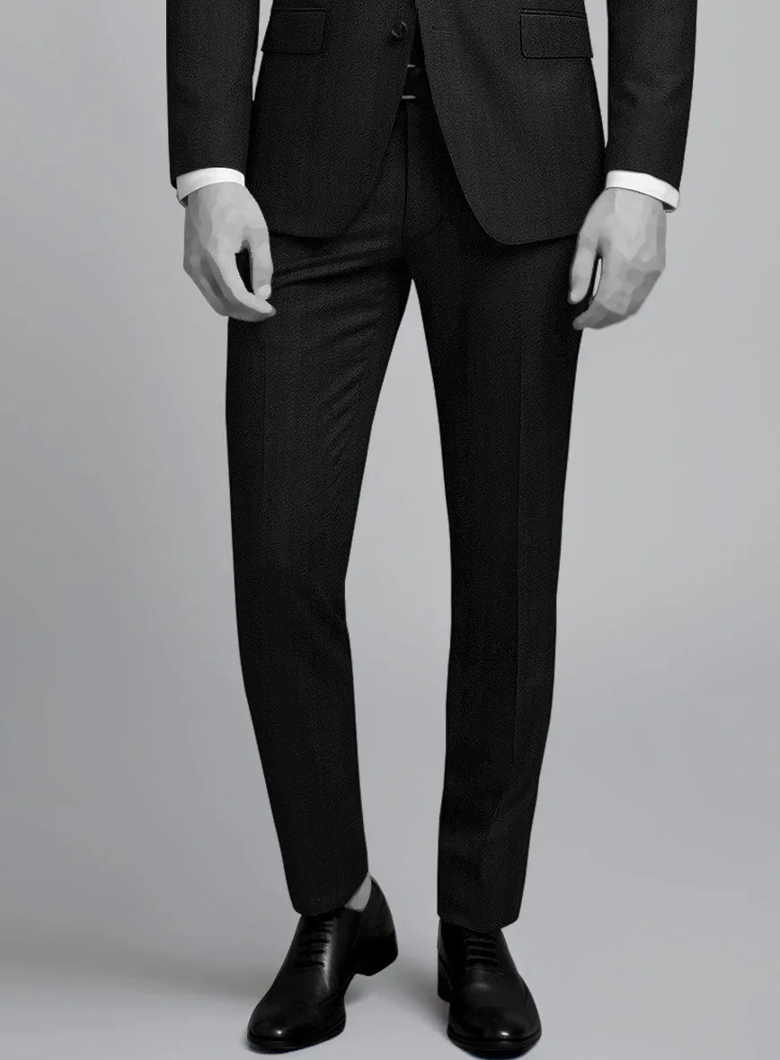 Napolean Curve Black Herringbone Wool Pants