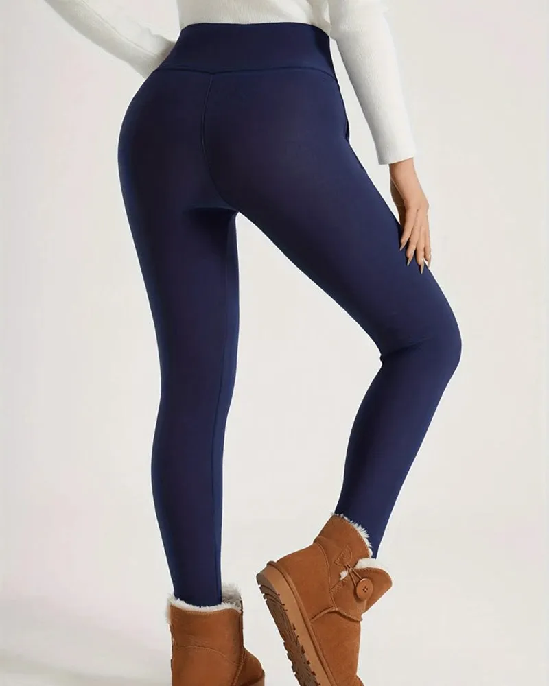 Plain Pocket High Waist Thermal Lined Leggings